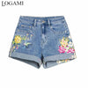 Flower Embroidery Denim Shorts